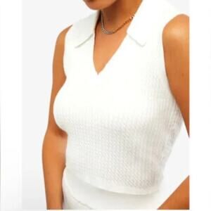 NWT WeWoreWhat Women's V-Neck Polo Tank Soft Knit Optic White Large Beach Summer